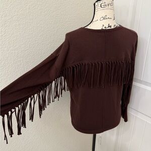 J. Society Brown fringe Cotton sweater sz XS